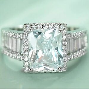 Square cut solitaire with diamond shank —stunning !!